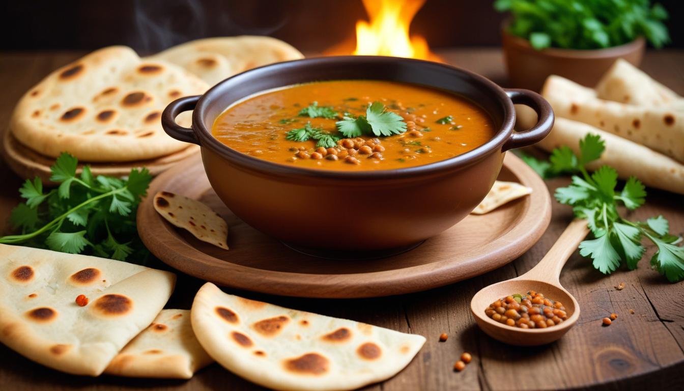 Aromatic Spiced Lentil Soup with Soft Homemade Naan
